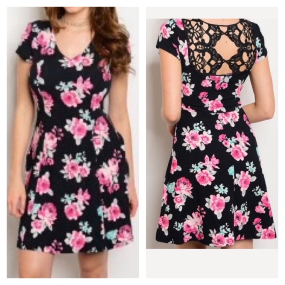 NEW Cute caged back black floral dress - Picture 7 of 8